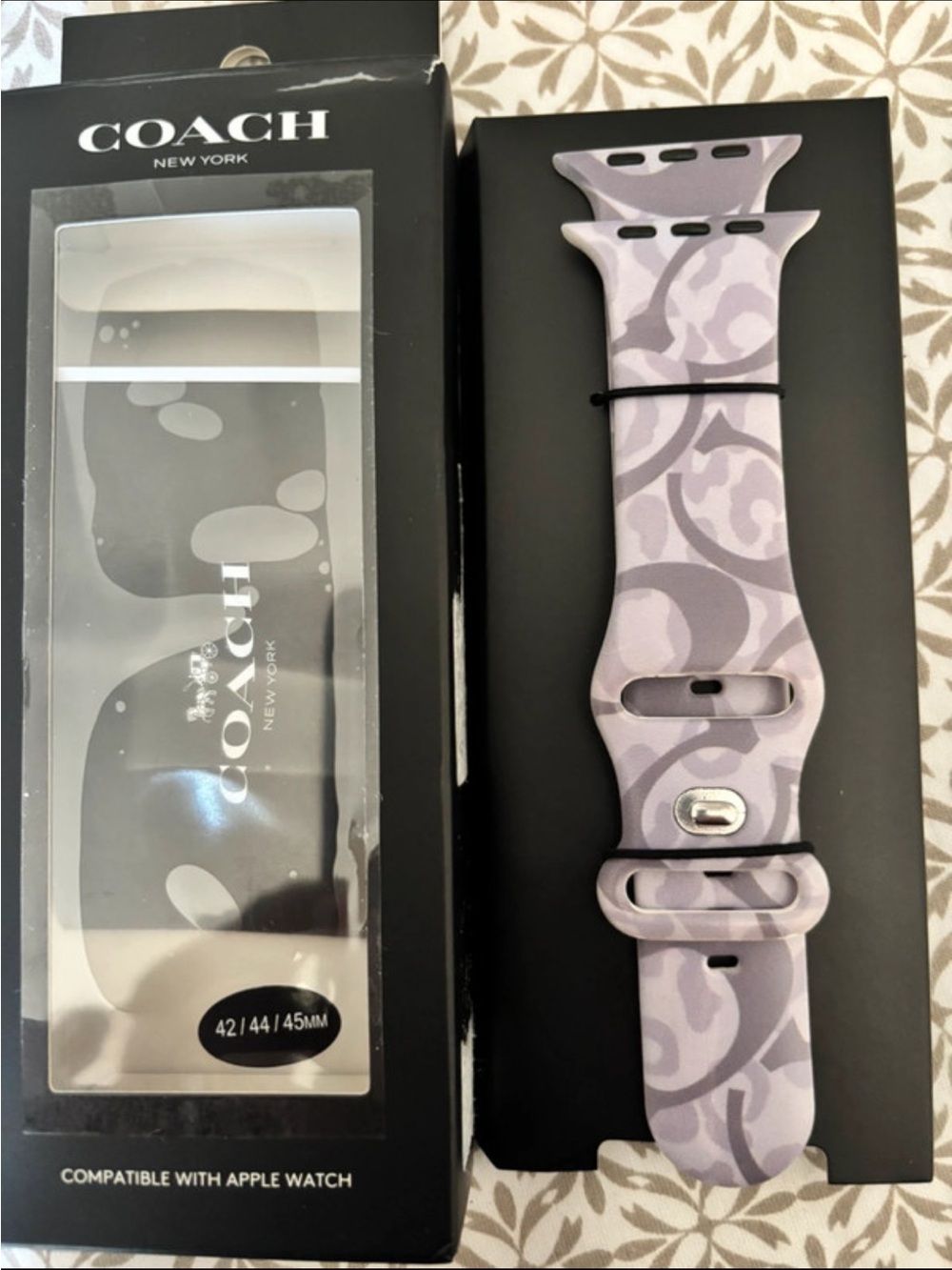 Coach Lavender Floral Pattern Apple Watch Band Compatible 42/44/45mm